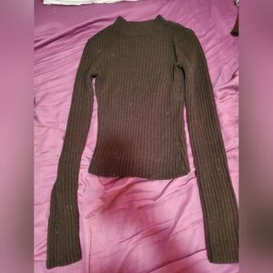 Ribbed Brown Long Sleeve Sweater